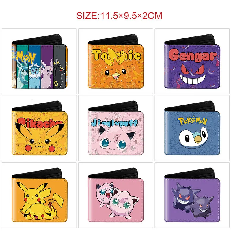 Pokémon Inspired Full Color Short Bi-Fold Wallet – Cute Pikachu & Eevee Print Card Holder with Coin Pocket & ID Window, Compact PU Leather Billfold for Fans & Students